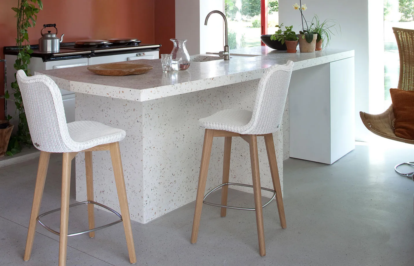 Lily Dining Bar Stool Oak Base Fabiia Saudi Arabia